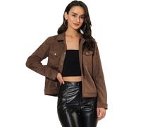 Allegra K Veste femme en simili daim avec col rabattu et poches à rabat Café L