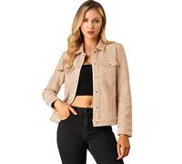 Allegra K Veste femme en simili daim avec col rabattu et poches à rabat Costume de Noël Rose Abricot 3XL