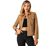 Allegra K Veste femme en simili daim avec col rabattu et poches à rabat Marron L