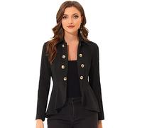 Allegra K Veste gothique décontractée pour femme à col rabattu et à double boutonnage ouvert sur le devant Noir S