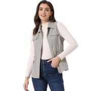 Allegra K Veste zippée pour femme avec poches Gilet utilitaire sans manches Anorak Gris M