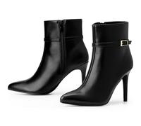 Allegra K Women's Pointed Toe Buckle Strap Stiletto Heels Ankle Boots Black 8.5