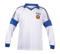 Allemagne de l'est DDR Maillot de Football à Manches Longues Sport rétro Vintage Blanc et Bleu M