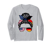 Allemagne Deutschland Messy Bun Drapeau Allemand Maman Filles Manche Longue