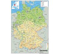 Allemagne physique carte - Papier plastifié - Format A1 59.4 x 84.1 cm