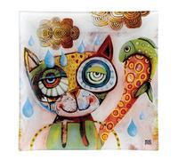 Allen designs Cat and Owl d112 Plate Small, Verre, Multicolore