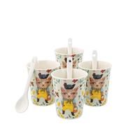 Allen Designs Country Cat Lot de 4 tasses et cuillères Hauteur 7 cm