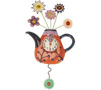 Allen Designs P9014 Horloge Théière Rouge avec Fleurs Résine 42 cm