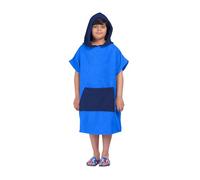 ALLEN & MATE 100% COTON Serviette de plage poncho pour enfants - Peignoir de bain surdimensionné à séchage rapide avec capuche et poche pour garçons et filles (10-13 ans, Bleu roi/Bleu marine)