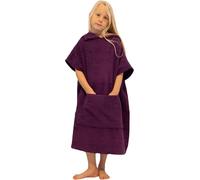 ALLEN & MATE 100% COTON Serviette de plage poncho pour enfants - Peignoir de bain surdimensionné à séchage rapide avec capuche et poche pour garçons et filles (10-13 ans, Violet)