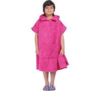 ALLEN & MATE 100% COTON Serviette de plage poncho pour enfants - Peignoir de bain surdimensionné à séchage rapide avec capuche et poche pour garçons et filles (6-9 ans, Étoile de mer rose)