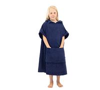 ALLEN & MATE 100% COTON Serviette de plage poncho pour enfants - Peignoir de bain surdimensionné à séchage rapide avec capuche et poche pour garçons et filles (10-13 ans, Bleu marine)