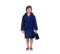 ALLEN & MATE Peignoir à Capuche 100% Coton pour Enfants Garçons Filles Peignoir en Éponge Doux 2-13 Ans avec Serviette de Tête (Bleu Marine, 12-13 Ans)