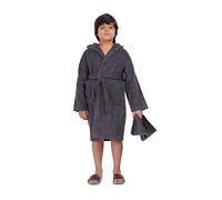 ALLEN & MATE Peignoir à capuche pour enfant 100% coton - Pour garçon et fille - En tissu éponge doux - 2-13 ans - Avec couvre-chef, gris, 6-7 ans
