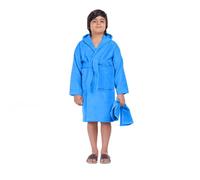 ALLEN & MATE Peignoir de bain à capuche 100 % coton pour enfants - Robe de chambre en tissu éponge à séchage rapide avec serviette de tête et poches pour garçons et filles, bleu marine, 14-15 ans
