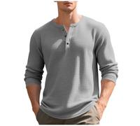 Allence Haut en Tissu Nid d’Abeille à Manches Longues Coupe Régulière Homme Col Tunisien Boutons Coton Décontractée Slim Fit Chemises Confortable et Doux Chemise Extensible Vetement Homme Solde