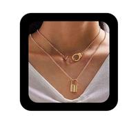 Allereya Boho Lock Collier Or Cadenas Pendentif Collier Menottes Ras Du Cou Collier Superposition Vintage Chaîne Collier Bijoux pour Femmes et Filles