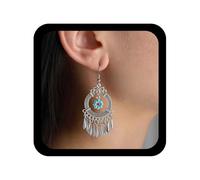 Allereya Boucles D'oreilles Boho En Argent Boucles D'oreilles Pendantes Chandelier Boucles D'oreilles Tribales Boucles D'oreilles Turquoise Boucles D'oreilles Fleurs Creuses Pour Femmes