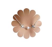 Allereya Collier Colombe de la Paix Double Hirondelle Avec Pendentif Perle Unique - Ras du Cou en Argent, Oiseau Volant, Style Vintage - Bijoux pour Femme et Fille