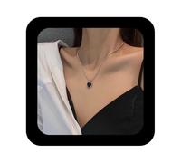 Allereya Collier Pendentif Coeur Noir Collier chaîne Satellite en Argent Collier Coeur d'amour Collier Ras du Cou Coeur soufflé Collier Bijoux pour Femme et Fille