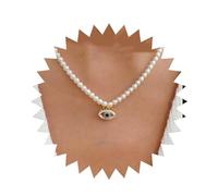 Allereya Collier Pendentif Oeil du Diable Cristal Vintage Collier Ras du Cou Perles Blanches Collier Oeil Strass Collier Oeil Saphir Bleu Bijoux pour Femmes Et Filles