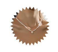 Allereya Collier Pendentif Turquoise Blanc Vintage Collier Ras De Cou en Perles De Rocaille Blanches Collier Ras De Cou en Perles De Riz Bijoux pour Femmes Et Filles