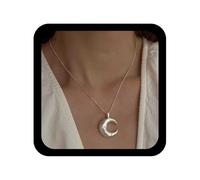 Allereya Collier vintage avec pendentif croissant de lune - Collier ras du cou en argent avec cornes martelées - Bijoux pour femme