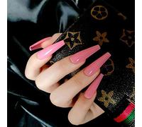 Allereya super long coffin faux ongles ballerina rose press on clous bal party clip on ongles super long couvercle complet acrylique ongles art pour femmes et filles 24pcs (rose)