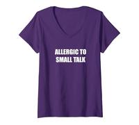 Allergique aux Petites Conversations T-Shirt avec Col en V, Femme, Violet, XXL