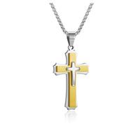 AllerPierce Collier avec pendentif en forme de croix pour homme en acier inoxydable avec chaîne vénitienne - Cadeau chrétien pour homme, petit ami, papa, fils, mari, Noël, anniversaire, fête des pères