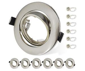 Allesgute 10er Spot encastrable Led GU10 Set Rond Chrome Brossé Lampes encastrées Led Spots 230V 360°Pivotant Cadre d'encastrement 68-85mm In ouille GU10 pour ampoules LED ou halogène