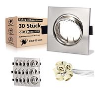 Allesgute Lot de 30 Spot Encastrable GU10 Set, Carré Cadre De Montage, Acier inox brossé Avec Douille Céramique GU10 Pour Lampes, Ø 75 mm-Orientable A 30°- Pour Lampes LED ou Halogènes