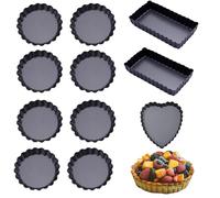 Alleshelfer Lot de 11 moules à tartelettes, moule à gâteau, petit moule à tarte avec fond amovible, moule à tarte pour quiche, différentes formes, mini moule à soufflé
