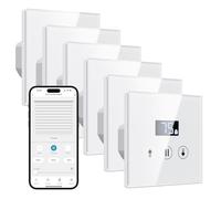 Allevoi 6 Pack Interrupteur Volet Roulant Connecté, 80x80 mm Interrupteur Intelligent Tactile Compatible avec Alexa/Google Home, Équipé un Écran LCD en Pourcentage, Facile Installation