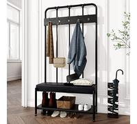 Allewie Banc à chaussures avec porte-manteau, arbre de couloir autoportant, banc d'entrée avec étagères de rangement, siège rembourré en éponge, organisé avec 5 crochets, mobilier industriel, montage