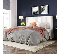 Allewie Cadre de lit Double en Velours, tête de lit touffetée Verticale, lit Plateforme rembourrée, Lattes en Bois Solides, Pas Besoin de sommier tapissier, Assemblage Facile, Blanc