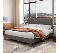 Allewie Cadre de lit double pour chambre à coucher avec tête de lit réglable, lit plateforme rembourré avec support à lattes en bois, pas besoin de sommier tapissier, montage facile, gris foncé
