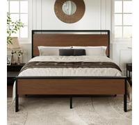 Allewie Cadre de lit en bois Queen size avec tête de lit et pied de lit en bois robuste, 12 lattes métalliques, pas besoin de ressorts, rangement sous le lit, antidérapant, facile