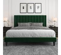 Allewie Cadre de lit King / Cadre de lit capitonné en velours avec tête de lit capitonnée à canal vertical, lattes en bois robuste, cadre de lit à plateforme, base de matelas, sommier en option