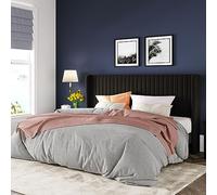 Allewie Cadre de lit king size en velours, tête de lit touffetée verticale, lit plateforme rembourrée, lattes en bois solides, pas besoin de sommier tapissier, assemblage facile, noir