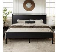 Allewie Cadre de lit plateforme King size avec tête de lit et pied de lit en bois, support robuste à 12 lattes métalliques, pas besoin de sommier tapissier, rangement sous le lit, antidérapant et