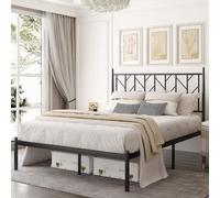 Allewie Cadre de lit plateforme taille complète avec tête de lit vintage, base de matelas en métal de 35,6 cm pour le rangement, pas besoin de sommier tapissier, montage facile, moderne, noir