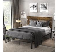 Allewie Cadre de lit queen size avec tête de lit en bois et lattes en métal, base de matelas de style rustique rustique/ressorts à cassette/support à lattes en métal résistant/facile à monter