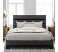 Allewie Cadre de lit queen size avec tête de lit rembourrée en tissu et support à lattes en bois, base de matelas entièrement rembourrée, pas de ressort à sommier tapissier nécessaire, montage facile,