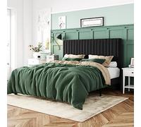 Allewie Cadre de lit queen size, lit plateforme rembourré en velours avec tête de lit touffetée à canaux verticaux, sommier à lattes en bois solides, sommier tapissier en option, assemblage facile