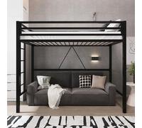 Allewie Lit mezzanine en métal avec garde-corps pleine longueur, design peu encombrant pour dortoir, pas besoin de sommier tapissier, noir