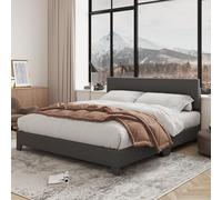 Allewie Lit Queen size avec tête de lit réglable, plateforme rembourrée avec lattes en bois, base de matelas robuste, pas besoin de ressorts, silencieux, facile à monter, gris