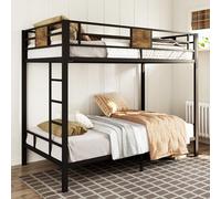 Allewie Lit superposé double avec accents en bois rustique, cadre en métal robuste, design peu encombrant, silencieux, noir