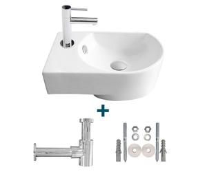 Allez par Van Marcke Flexy Kit lave-mains gauche 41x27x142cm comprenant robinet d'eau froide 14cm et bonde en porcelaine blanche. sw10088/sw10735/sw21230/sw290278/sw291117/