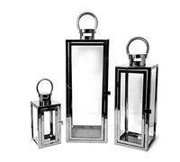 Allgala HD90413 Lot de 3 lanternes à Bougie Hurricane pour intérieur/extérieur Noir cuboïde